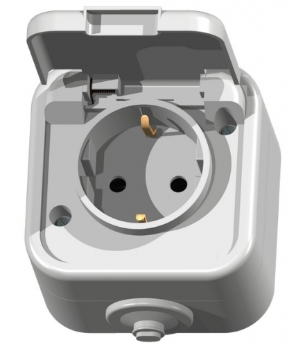 DELFINA GNH-1DS/00/w Gniazdo pojedyncze z uziemieniem schuko wieczko w kolorze wyrobu, BIAŁY