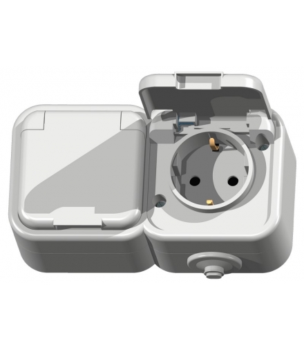 DELFINA GNH-2DS/00/w Gniazdo podwójne z uziemieniem schuko wieczko w kolorze wyrobu, BIAŁY