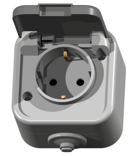 DELFINA GNH-1DS/30/w Gniazdo pojedyncze z uziemieniem schuko wieczko w kolorze wyrobu, SZARY