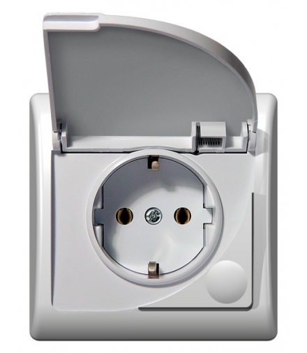 EFEKT GPH-1FS/00/d Gniazdo bryzgoszczelne z uziemieniem schuko IP-44 wieczko przezroczyste, BIAŁY