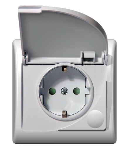 EFEKT GPH-1FSP/00/d Gniazdo bryzgoszczelne z uziemieniem schuko IP-44 z przesłonami torów prądowych wieczko przezroczyste, BIAŁY