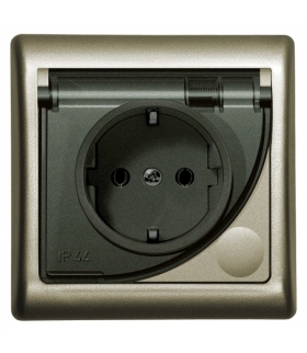 EFEKT GPH-1FS/16/d Gniazdo bryzgoszczelne z uziemieniem schuko IP-44 wieczko przezroczyste, SATYNA