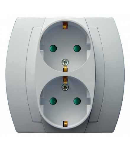 GAZELA GP-2JSP/00 Gniazdo podwójne z uziemieniem schuko z przesłonami torów prądowych, BIAŁY