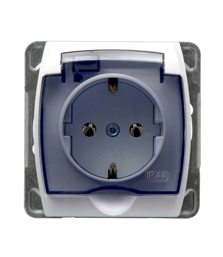 GAZELA GPH-1JS/m/00/d Gniazdo bryzgoszczelne z uziemieniem schuko IP-44 wieczko przezroczyste, BIAŁY