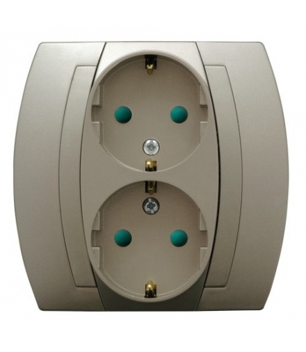 GAZELA GP-2JSP/16/16 Gniazdo podwójne z uziemieniem schuko z przesłonami torów prądowych, SATYN/SATYN