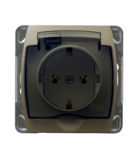 GAZELA GPH-1JS/m/16/16/d Gniazdo bryzgoszczelne z uziemieniem schuko IP-44 wieczko przezroczyste, SATYN/SATYN