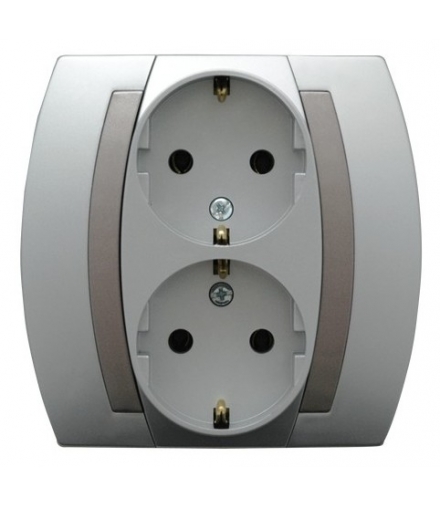 GAZELA GP-2JS/18/23 Gniazdo podwójne z uziemieniem schuko , SREBRO/TYTAN