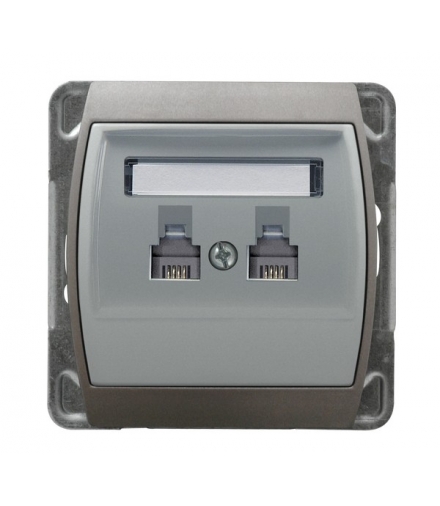 GAZELA GPT-2JR/m/18/23 Gniazdo telefoniczne podwójne równoległe, SREBRO/TYTAN