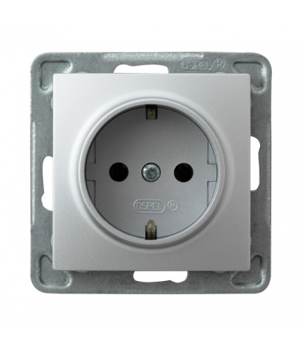 IMPRESJA GP-1YS/m/18 Gniazdo pojedyncze z uziemieniem schuko , SREBRO