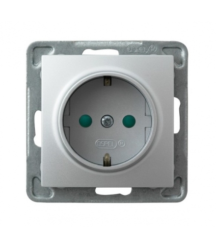 IMPRESJA GP-1YSP/m/18 Gniazdo pojedyncze z uziemieniem schuko z przesłonami torów prądowych, SREBRO