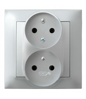 IMPRESJA GP-2YC/18 Gniazdo podwójne z uziemieniem z funkcją niezamienności faz, SREBRO