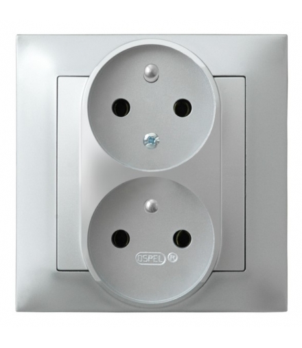 IMPRESJA GP-2YC/18 Gniazdo podwójne z uziemieniem z funkcją niezamienności faz, SREBRO