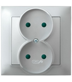IMPRESJA GP-2YP/18 Gniazdo podwójne z przesłonami torów prądowych, SREBRO