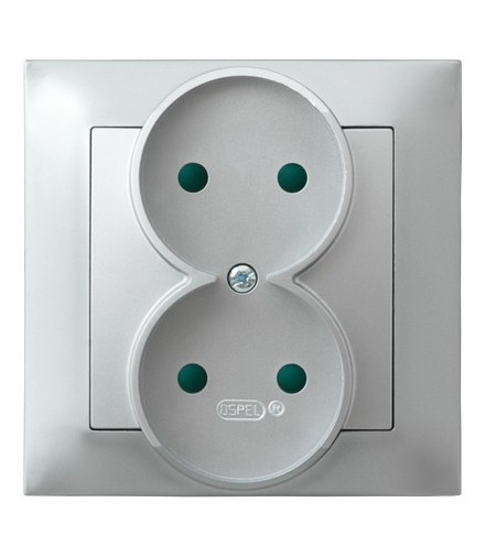 IMPRESJA GP-2YP/18 Gniazdo podwójne z przesłonami torów prądowych, SREBRO