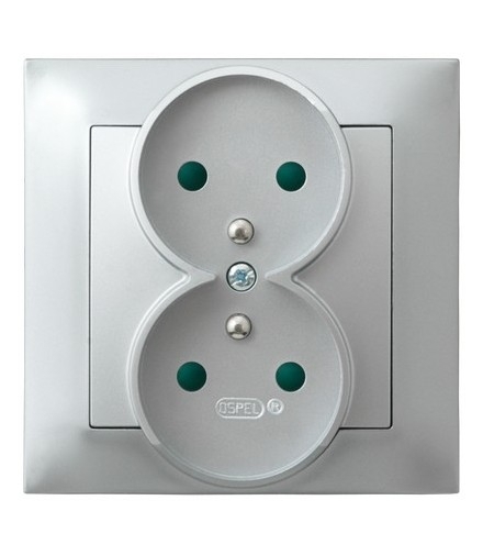 IMPRESJA GP-2YZP/18 Gniazdo podwójne z uziemieniem z przesłonami torów prądowych, SREBRO