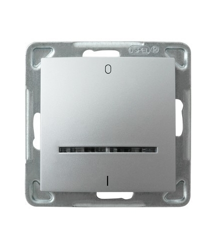 IMPRESJA ŁP-11YS/m/18 Łącznik dwubiegunowy z podświetleniem niebieskim, SREBRO