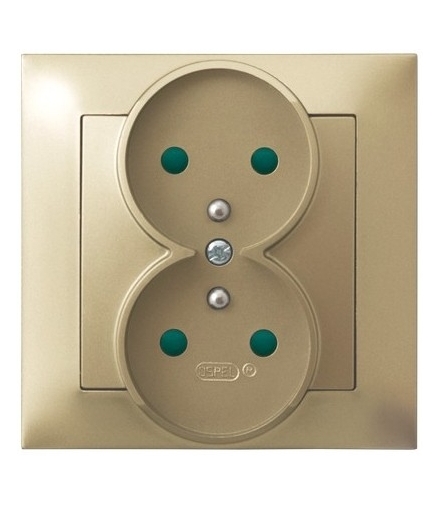 IMPRESJA GP-2YZP/28 Gniazdo podwójne z uziemieniem z przesłonami torów prądowych, ZŁOTY METALIK