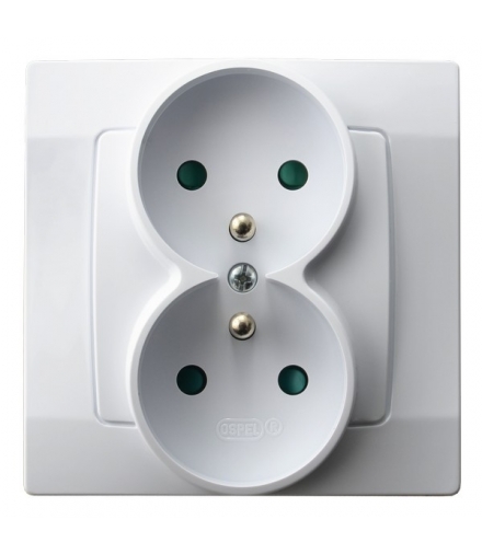 KARO GP-2SZP/00 Gniazdo podwójne z uziemieniem z przesłonami torów prądowych, BIAŁY