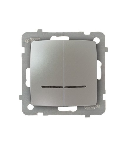 KARO ŁP-2SS/m/43 Łącznik podwójny (świecznikowy) z podświetleniem niebieskim, SREBRNY PERŁOWY