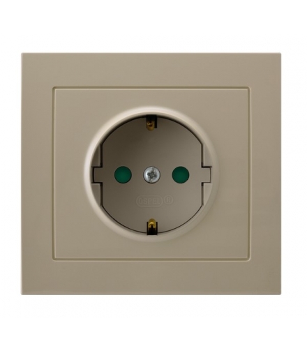 KIER GP-1WSP/01 Gniazdo pojedyncze z uziemieniem schuko z przesłonami torów prądowych, BEŻOWY