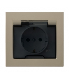 KIER GPH-1WS/01/d Gniazdo bryzgoszczelne z uziemieniem schuko IP-44 wieczko przezroczyste, BEŻOWY