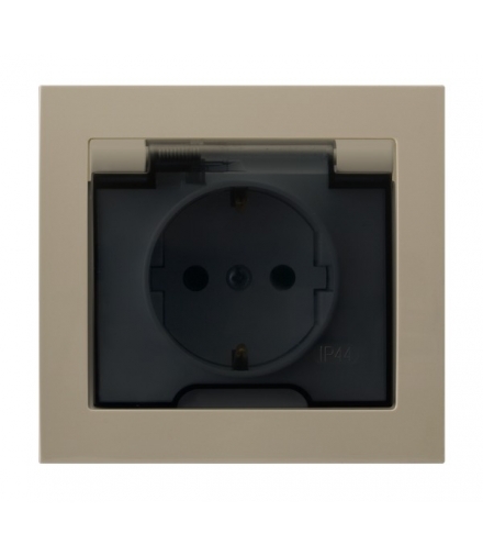 KIER GPH-1WS/01/d Gniazdo bryzgoszczelne z uziemieniem schuko IP-44 wieczko przezroczyste, BEŻOWY