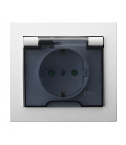KIER GPH-1WSP/00/d Gniazdo bryzgoszczelne z uziemieniem schuko IP-44 z przesłonami torów prądowych wieczko przezroczyste, BIAŁY