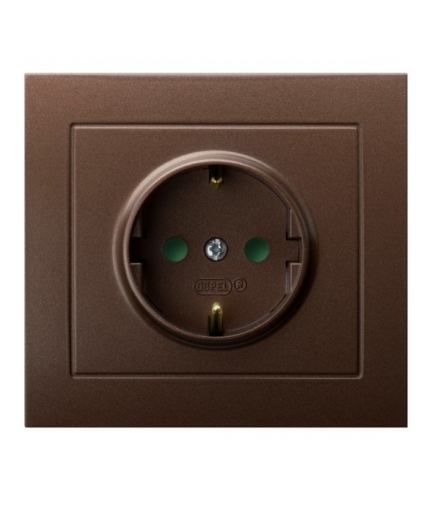 KIER GP-1WSP/52 Gniazdo pojedyncze z uziemieniem schuko z przesłonami torów prądowych, BRĄZOWY METALIK
