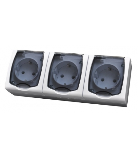 MADERA GNH-3NS/00/d Gniazdo potrójne z uziemieniem schuko wieczko przezroczyste, BIAŁY