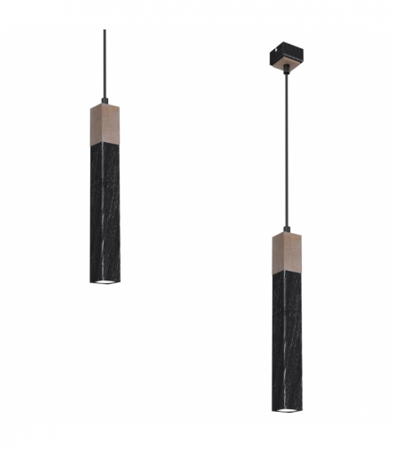 Lampa wisząca SOLO SAWN BLACK / PATINATED WOOD 1x mini GU10 Milagro MLP7469