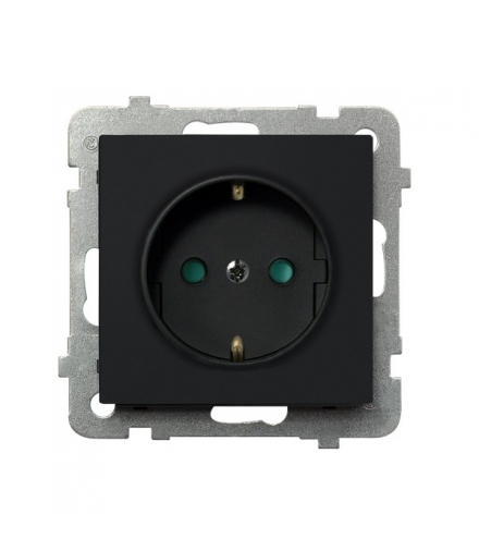 SONATA GP-1RSP/m/33 Gniazdo pojedyncze z uziemieniem schuko z przesłonami torów prądowych, CZARNY METALIK