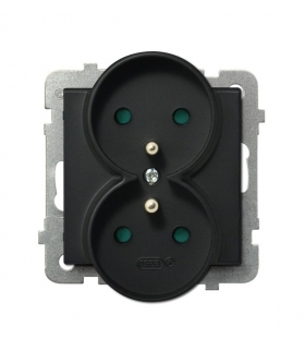 SONATA GP-2RRZP/m/33 Gniazdo podwójne z uziemieniem z przesłonami torów prądowych, CZARNY METALIK