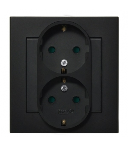 SONATA GP-2RSP/33 Gniazdo podwójne z uziemieniem schuko z przesłonami torów prądowych, CZARNY METALIK