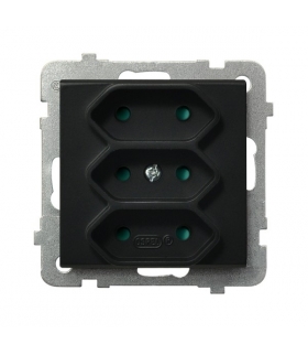 SONATA GP-3RP/m/33 Gniazdo potrójne EURO z przesłonami torów prądowych, CZARNY METALIK