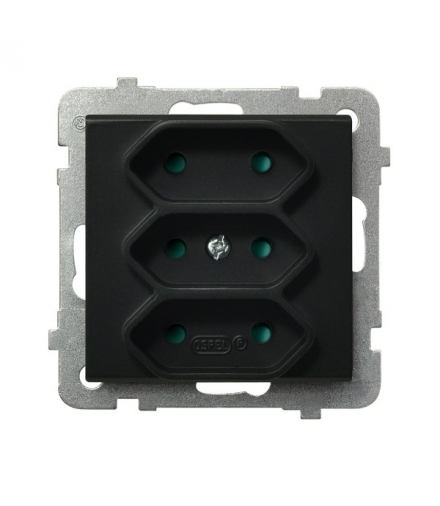 SONATA GP-3RP/m/33 Gniazdo potrójne EURO z przesłonami torów prądowych, CZARNY METALIK