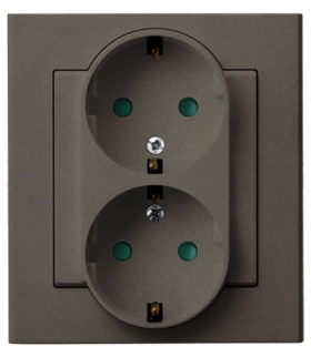 SONATA GP-2RSP/40 Gniazdo podwójne z uziemieniem schuko z przesłonami torów prądowych, CZEKOLADOWY METAL