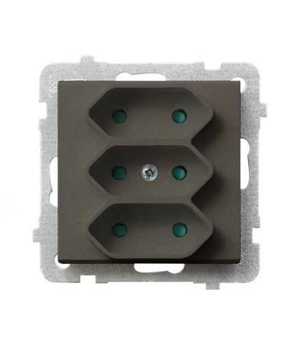 SONATA GP-3RP/m/40 Gniazdo potrójne EURO z przesłonami torów prądowych, CZEKOLADOWY METAL