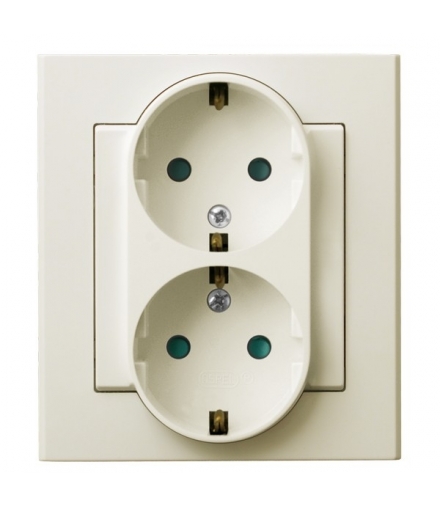 SONATA GP-2RSP/27 Gniazdo podwójne z uziemieniem schuko z przesłonami torów prądowych, ECRU