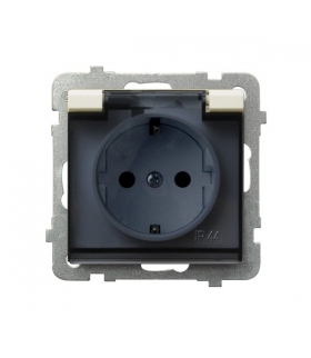 SONATA GPH-1RS/m/27/d Gniazdo bryzgoszczelne z uziemieniem schuko IP-44 wieczko przezroczyste, ECRU