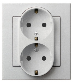 SONATA GP-2RS/38 Gniazdo podwójne z uziemieniem schuko , SREBRO MAT