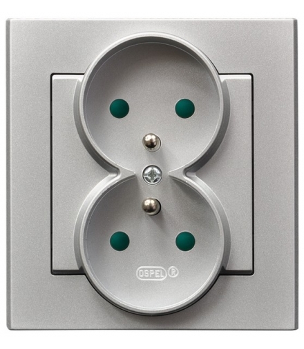 SONATA GP-2RZP/38 Gniazdo podwójne z uziemieniem z przesłonami torów prądowych, SREBRO MAT