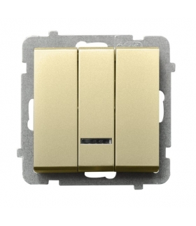 SONATA ŁP-13RS/m/39 Łącznik potrójny z podświetleniem niebieskim, SZAMPAŃSKI ZŁOTY