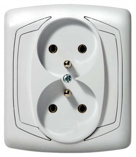 TON GP-2CZ/00 Gniazdo podwójne z uziemieniem , BIAŁY