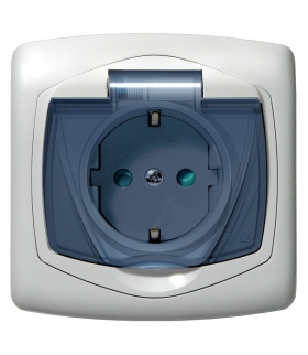 TON GPH-1CSP/m/00/d Gniazdo bryzgoszczelne z uziemieniem schuko IP-44 z przesłonami torów prądowych wieczko przezroczyste, BIAŁY