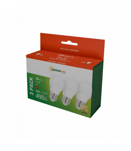 ZESTAW ŻARÓWEK LED KULKA E27 230V 6W WW SPECTRUM 3-PACK Spectrum WOJ+13024_3PACK