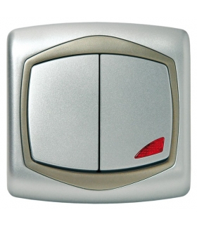 TON ŁP-9CS/18/16 Łącznik schodowy + jednobiegunowy z podświetleniem niebieskim, SREBRO/SATYNA