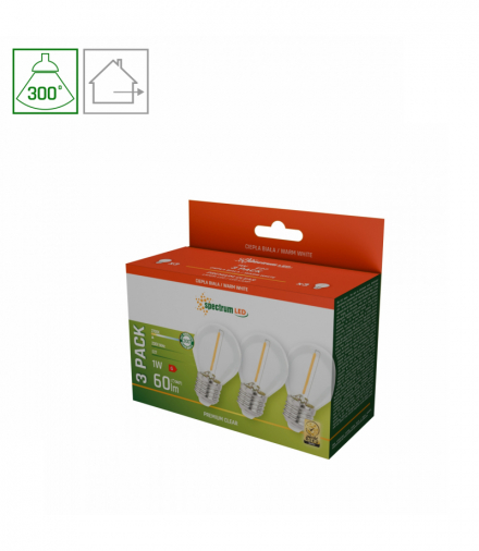 ZESTAW ŻARÓWEK LED KULKA E27 230V 1W COG WW CLEAR SPECTRUM 3-PACK Spectrum WOJ+14581_3PACK