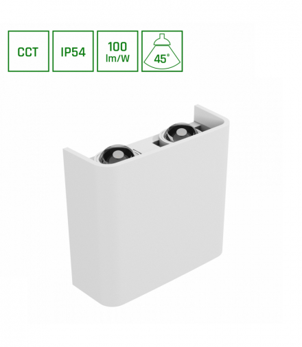 LUNARIX 2 KINKIET 4W CCT 230V IP54 RA90 110X110X40MM BIAŁY ŚWIECI GÓRA/DÓŁ Spectrum SLIP007019
