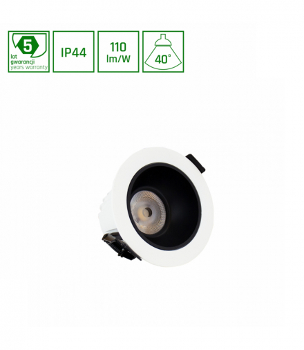 ORBITO DOWNLIGHT 10W WW 230V 40st IP44 Ra90 UGR19 97X65MM BIAŁY/CZARNY MAT okrągła 5 lat gw Spectrum SLI043018WW_PW