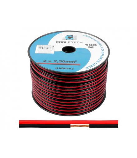 Kabel głośnikowy 2 x 2,5mm2, CCA, czarno-czerwony. 100m LXK393